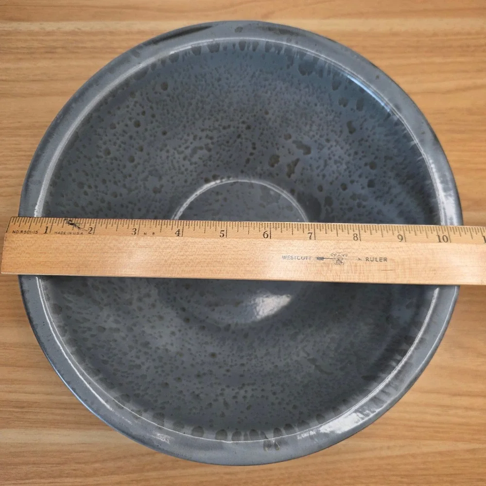 Vintage Gray Graniteware Enamelware Large Round Mixing Bowl 10.5
